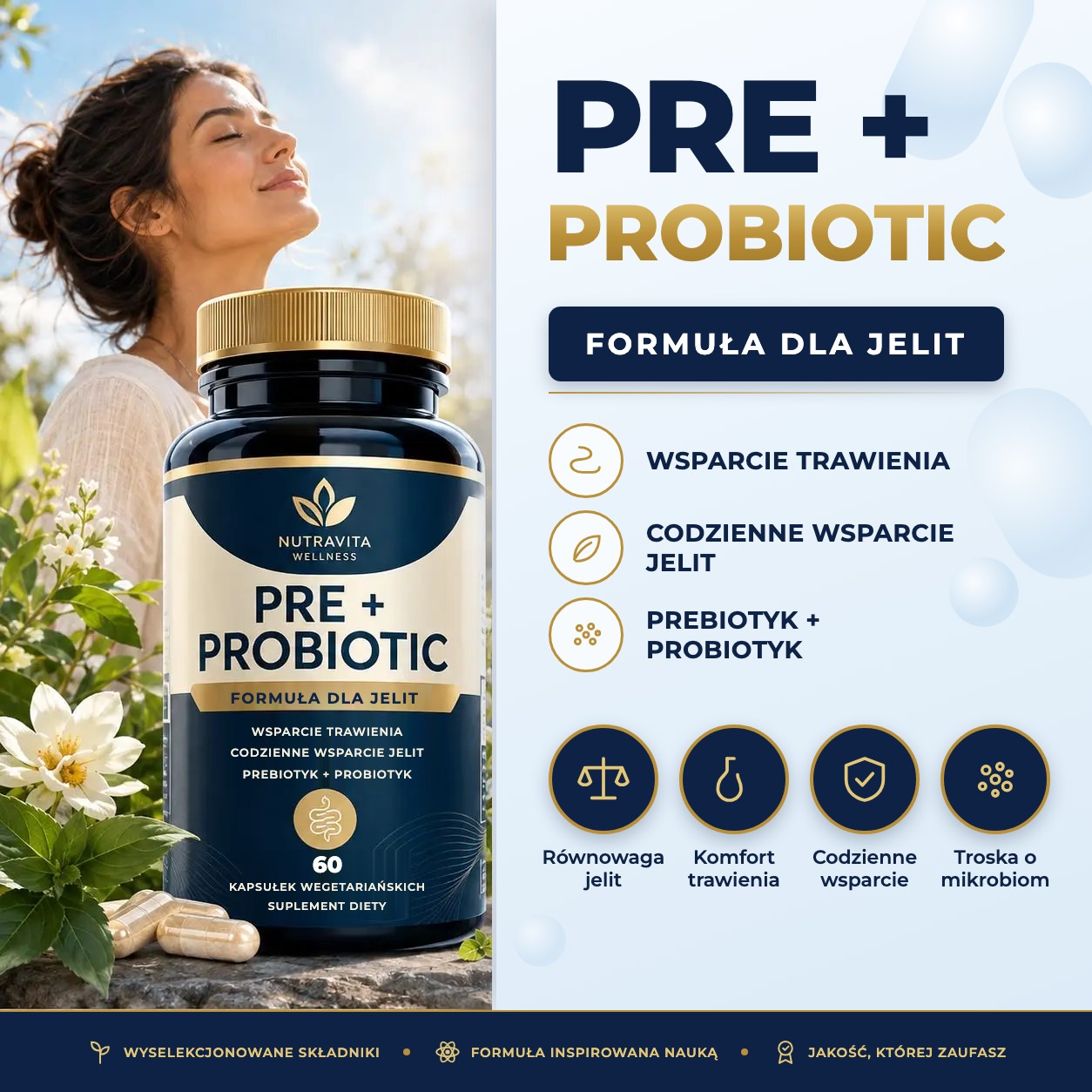 PRE + PROBIOTIC – formuła dla jelit, 60 kapsułek wegetariańskich